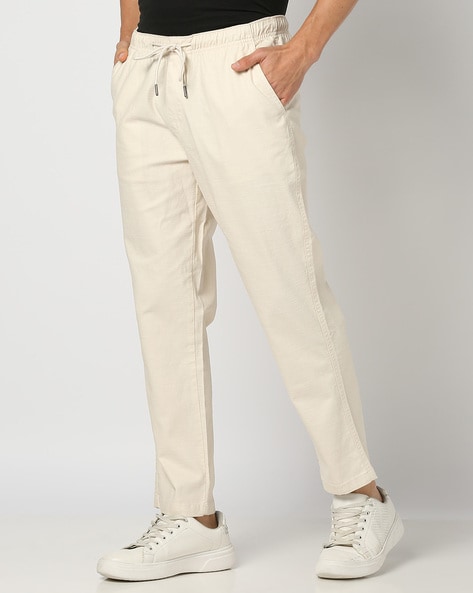 Men Relaxed Fit Flat-Front Trousers