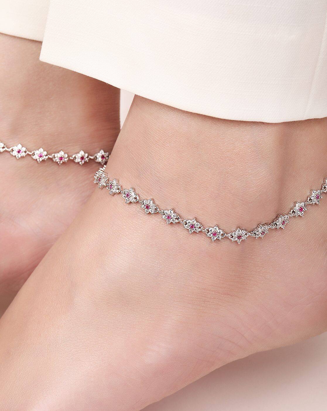 925 silver メキシコ sterling ユニセックス　シルバー Buy Zavya Women Sterling Silver Floral Anklets | 925 Online | Ajio.com