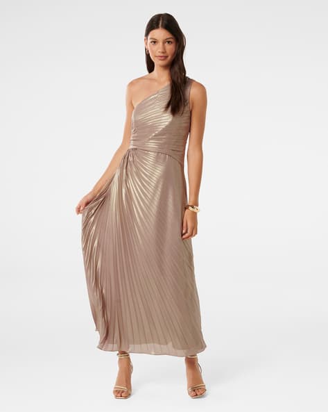 Buy Forever New One-Shoulder Fit & Flare Dress | Gold Color Women | AJIO LUXE Buy Forever New One-Shoulder Fit & Flare Dress | Gold Color Women | AJIO LUXE