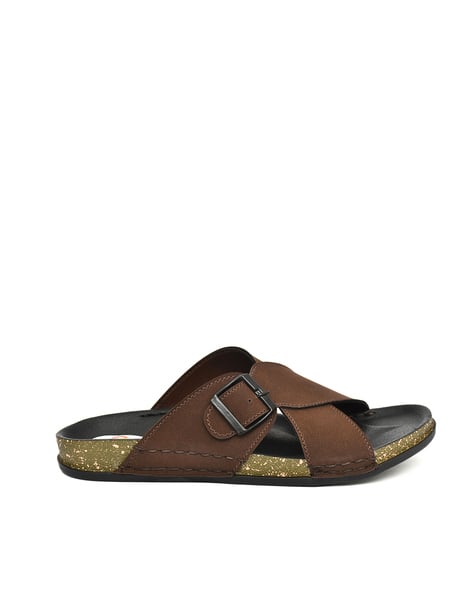 brown cross strap slides