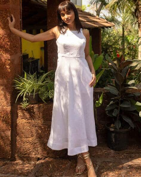 knee length dresses for ladies Santiago Cut-Out Ruffle Maxi Dress White main image 1