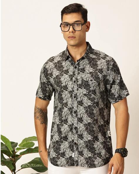 Thomas Scott Men Floral Print Slim Fit Shirt with Spread Collar Neck