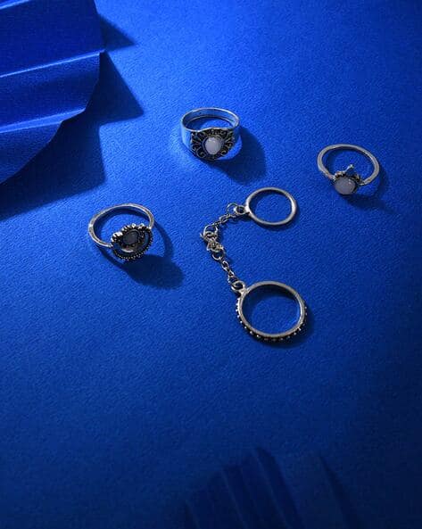 Sohi Set of 4 Pearl-Studded Slip-On Rings