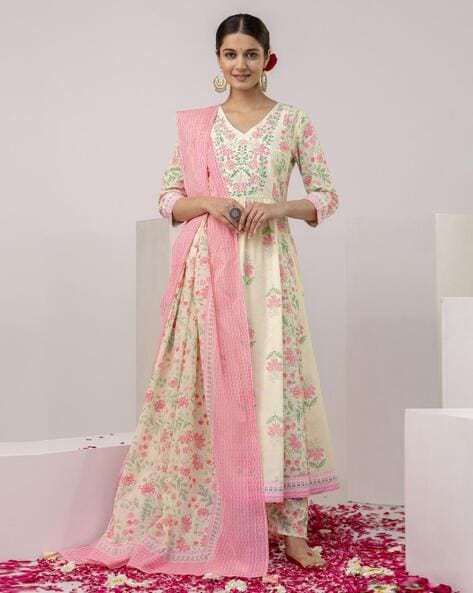 Cream Kurta Suit Sets for Women by GULMOHAR JAIPUR Online | Ajio.com