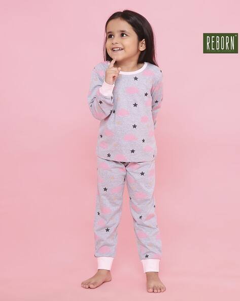 Buy Grey Pink Nightsuit Sets for Girls by REBORN Online