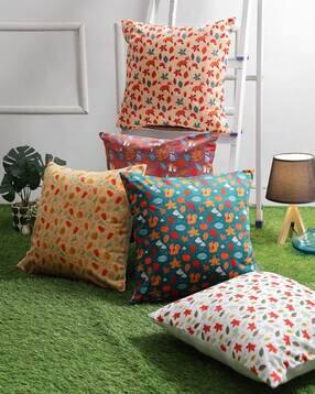 romee Set of 5 Floral Print Cushion Covers 16" x 16"-picture-1