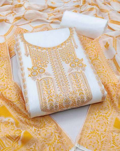 Women Embroidered Unstitched Dress Material Price in India