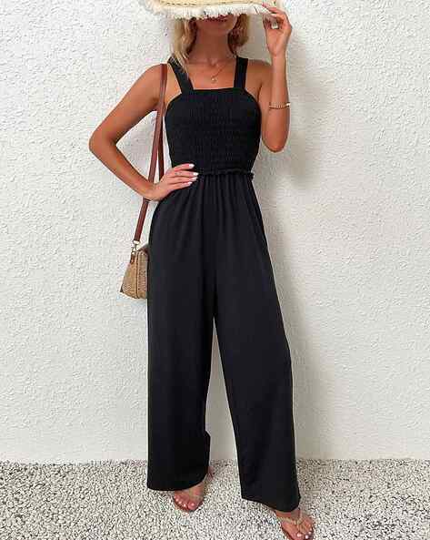 Women Square-Neck Smocked Jumpsuit