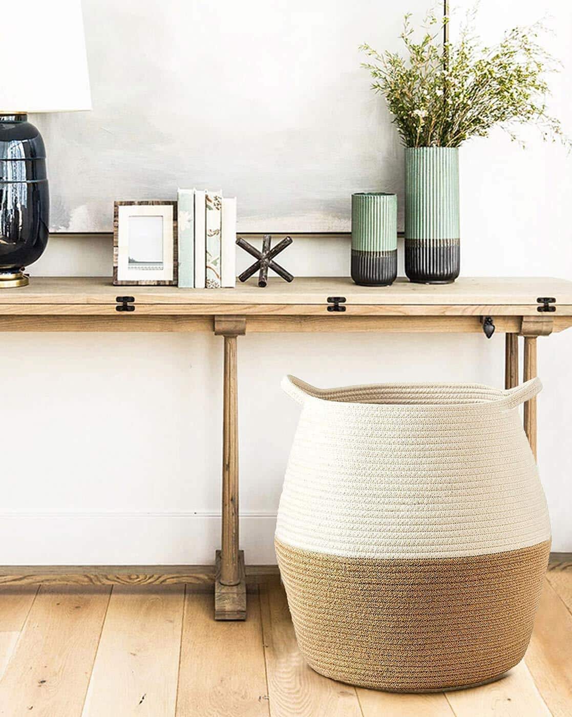 Habere India Colourblock Laundry Storage Basket (White)