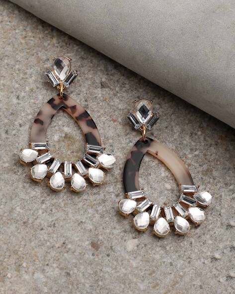 Sohi Gold-Plated Stone-Studded Drop Earrings