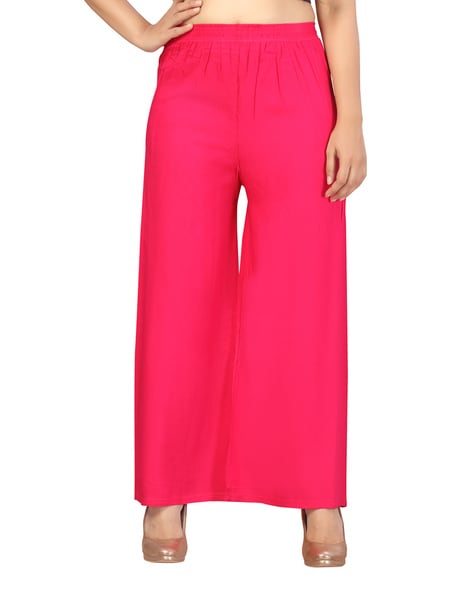 Women Mid-Rise Palazzos with Elasticated Waist Price in India