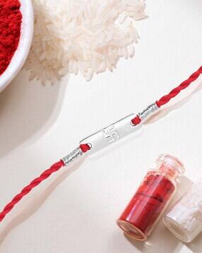 Men Sterling Silver Om Rakhi with Roli Chawal-image-31
