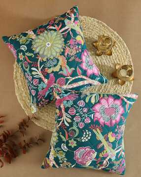 Set of 2 Floral Print Cushion Covers 16" x 16"-image-44