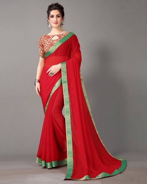 AARRAH Chiffon Saree with Lace Border