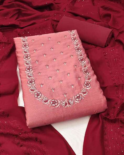 Women Embroidered Unstitched Dress Material Price in India