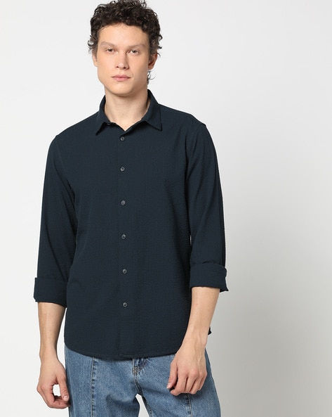 Men Seersucker Regular Fit Shirt