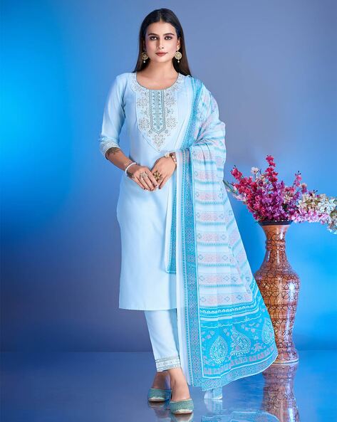 Women Embroidered Straight Kurta Set Price in India