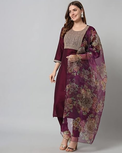 Embroidered Straight Kurta Set Price in India