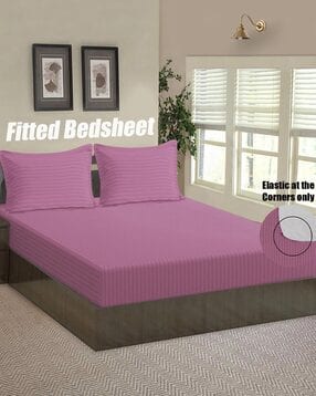 Striped 144 TC Double Bed Sheet with 2 Pillow Covers-image-41