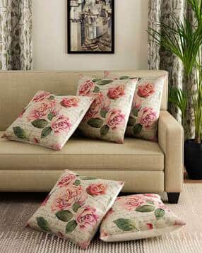 romee Set of 5 Floral Print Square Cushion Covers 16"X16"-picture-50