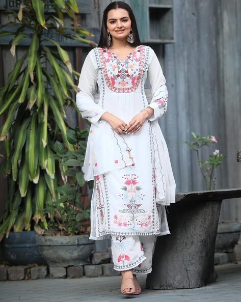 Embroidered Straight Kurta Set Price in India