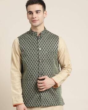 sojanya Woven Pattern Nehru Jacket-picture-11