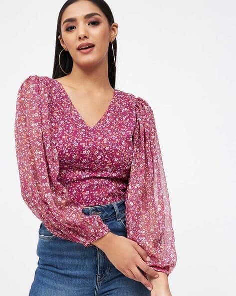 womens pink floral blouse