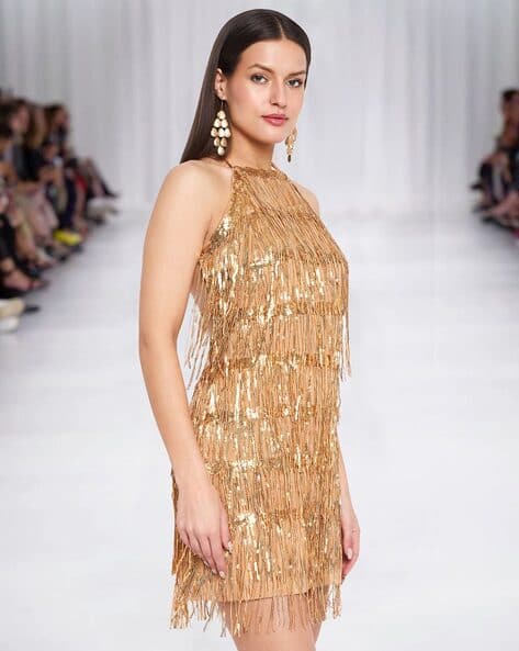green emerald velvet dress Gold High Neck Sequin Embellished Bodycon Dress