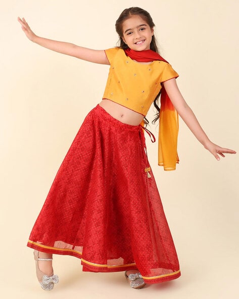 Girls Embellished Lehenga Choli with Dupatta