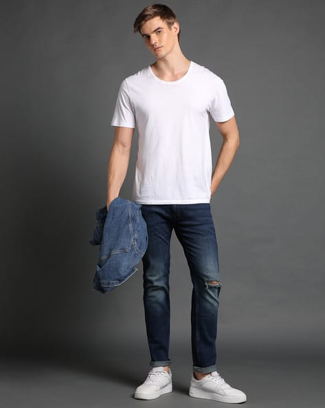 Pepe Jeans Men Stone-Wash Tapered Fit Distressed Jeans