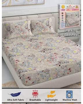 300 TC Floral Print King Size Bedsheet with Pillow Covers-image-27