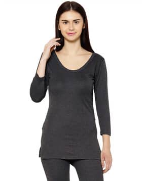 Heathered Scoop-Neck Thermal Top