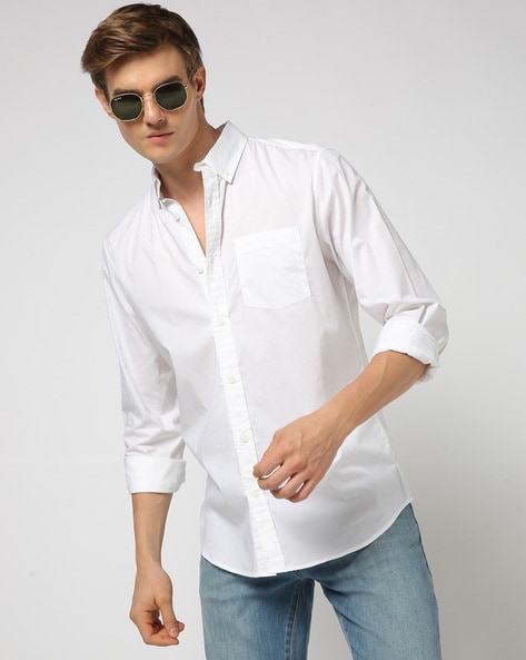 Men Solid Full Sleeve Shirt with Flap Pockets