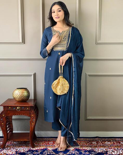 Women Embroidered Straight Kurta Set Price in India