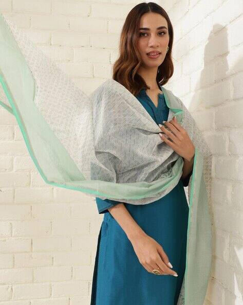 Fabindia Women Printed Dupatta with Contrast Border
