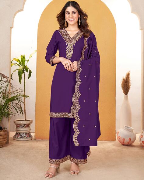 Women Embroidered Straight Kurta Set Price in India