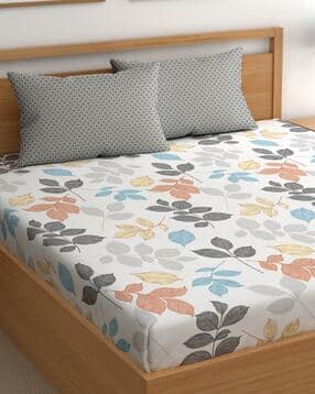 chhavi india 210 TC Leaf Print King-Size Bedsheet with Pillow Covers-picture-25