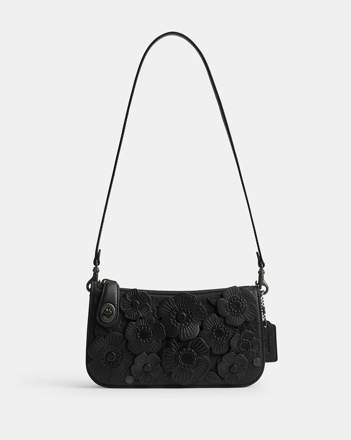 Buy Coach Tea Rose Penn Leather Meduim Shoulder Bag Black Color