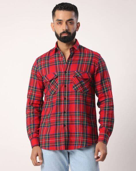 Men Checked Slim Fit Shirt with Flap Pockets