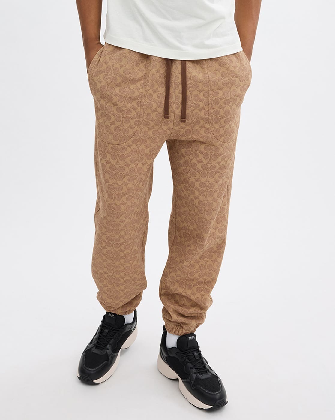 Buy Coach Essential Signature Cotton Regular Fit Joggers Beige