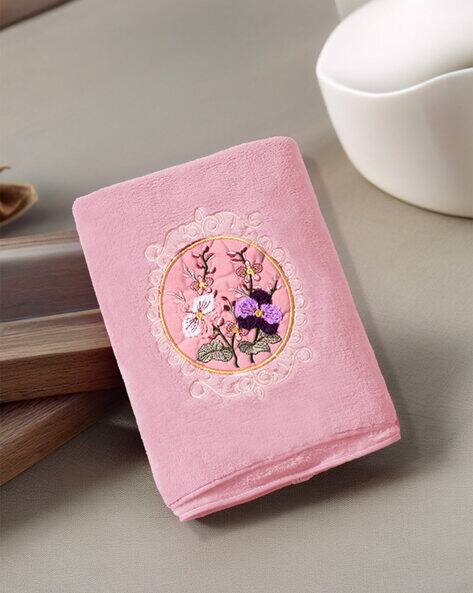 420 GSM Cotton Bath Towel with Floral Embroidery