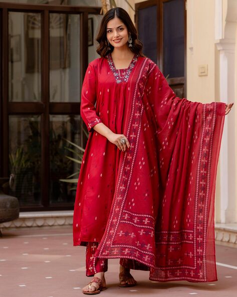 Ikat Print A-Line Kurta Set Price in India