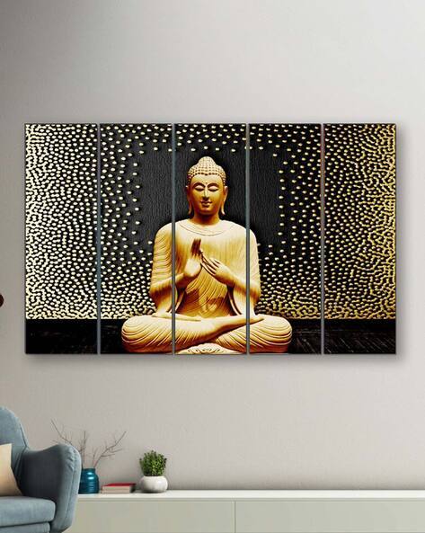 SAF 5-Piece Lord Bhuddha Print Wall Arts