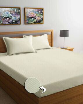 fabinaliv 300 TC Striped Super King-Size Fitted Double Bedsheet with Pillow Covers-picture-32