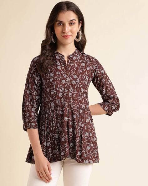 Buy FABCLUB Floral Print Flared Tunic Online | Ajio.com