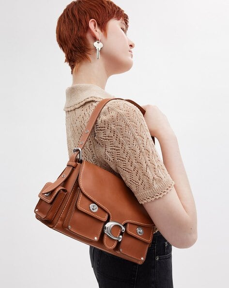 バッグ Coach Turnlock Leather One Shoulder Bag Coach Turnlock Carryall 29 Shoulder Bag Crossgrain Black