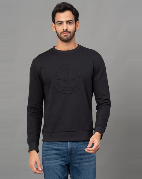 Embossed Text Crew-Neck Sweatshirt