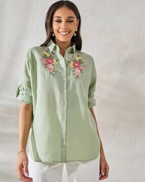 styli Women Oversized Longline Floral Embroidered Shirt-picture-48