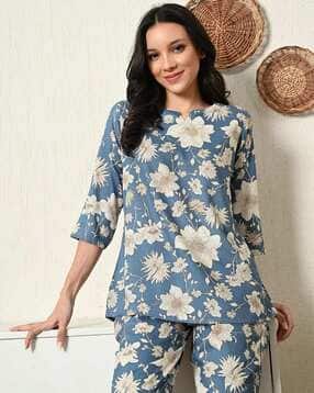 Women Floral Print Top & Pyjamas Set