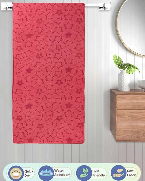 FABINALIV Unisex Red Geometric 420 GSM Full Size Cotton Bath Towel (140x70 cm)